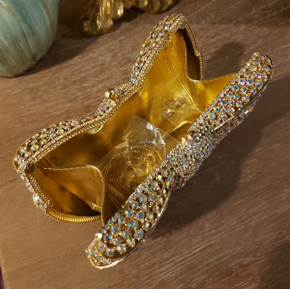 NIB! Iridescent Rhinestone Bow Clutch - Picture 3 of 7